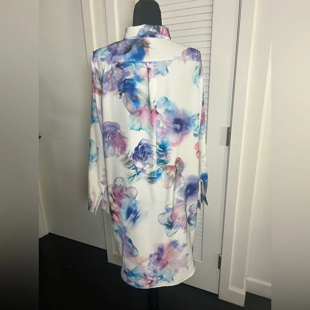 EUC River Island Watercolor Flowy Floral Button Down Shirt Dress Sz UK 16 US 12 - Picture 11 of 11